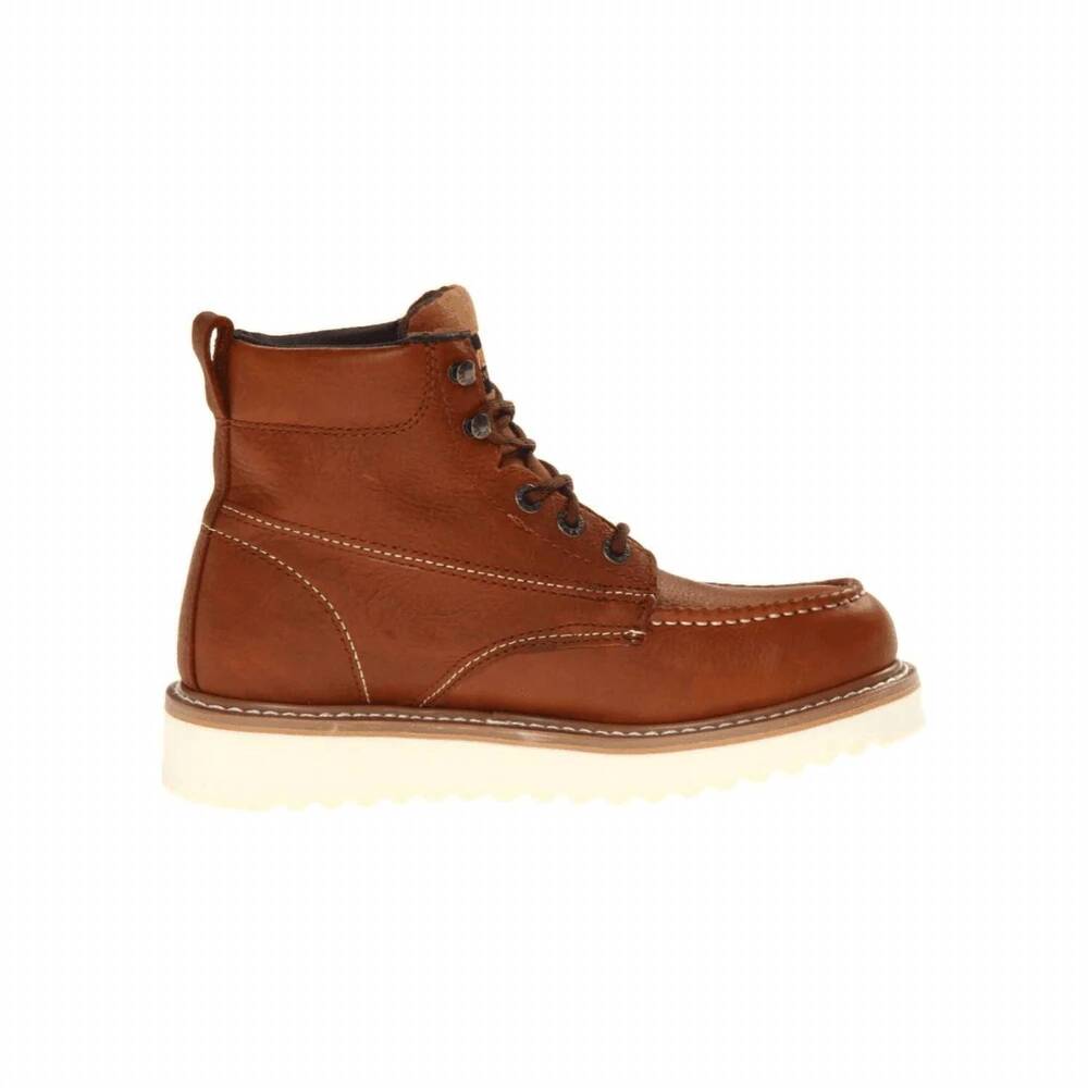 NEW WOLVERINE men's wedge soft toe safety boot in tan leather